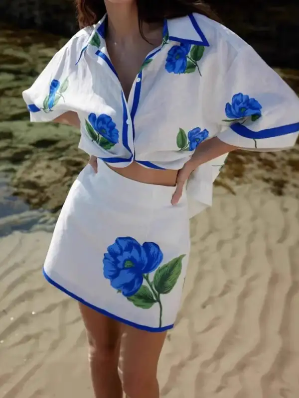 Button Front Printed Coordinated Set