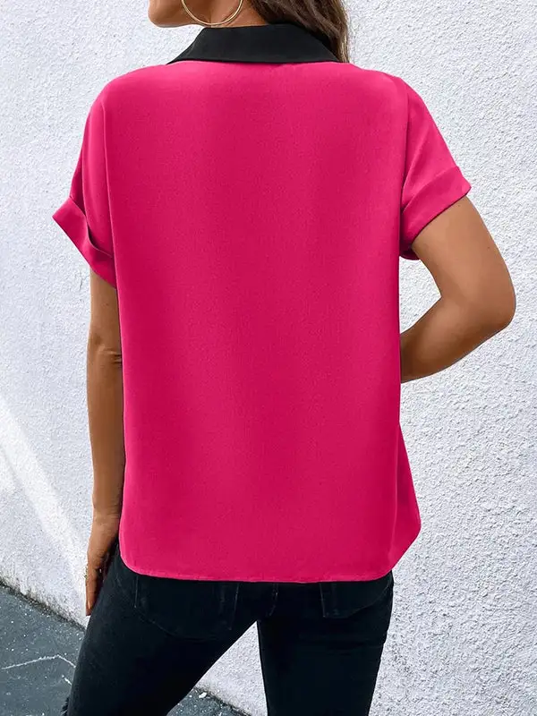Relaxed Short Sleeve Contrast V-Neck T-Shirt