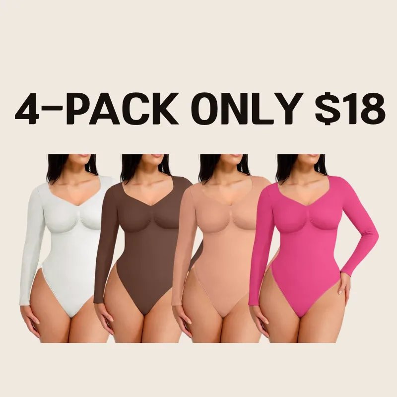 Women's Seamless Sculpt Long Sleeve Thong Comfortable Bodysuit for Tops and Underwear