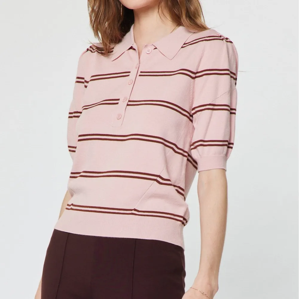 Striped Polo Knit Top - Dusty