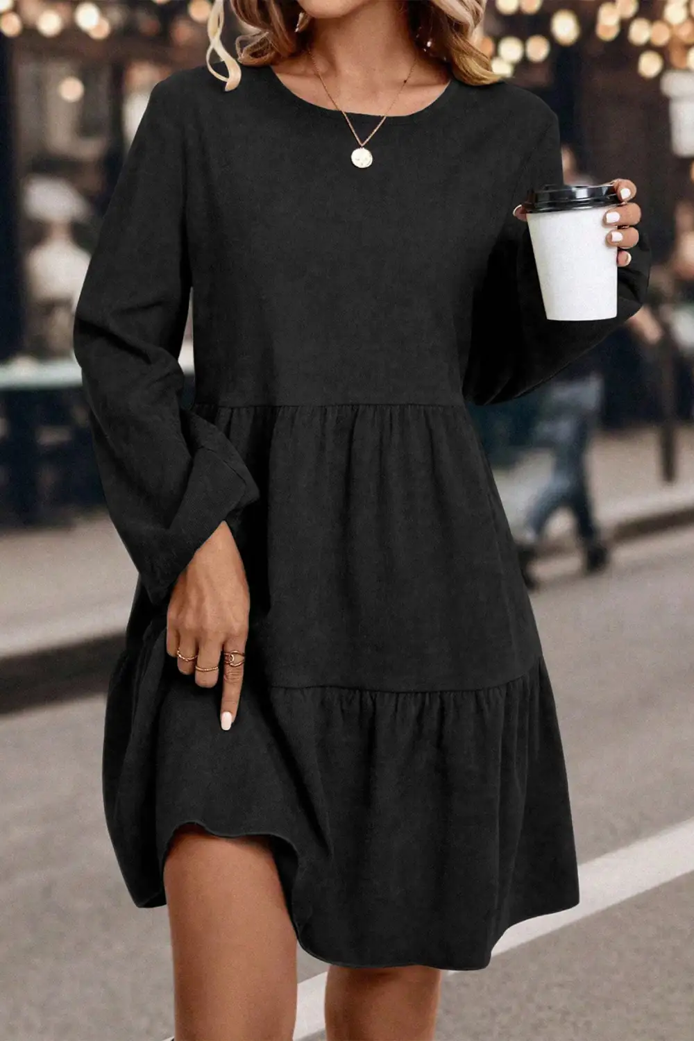 Tiered Lantern Sleeve Mini Dress