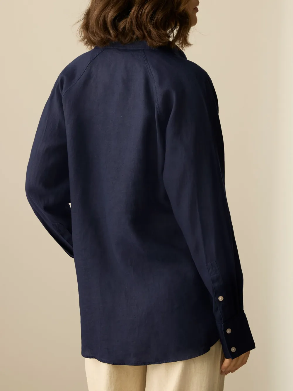 Linen Flat Collar Loose Long Sleeve Shirt