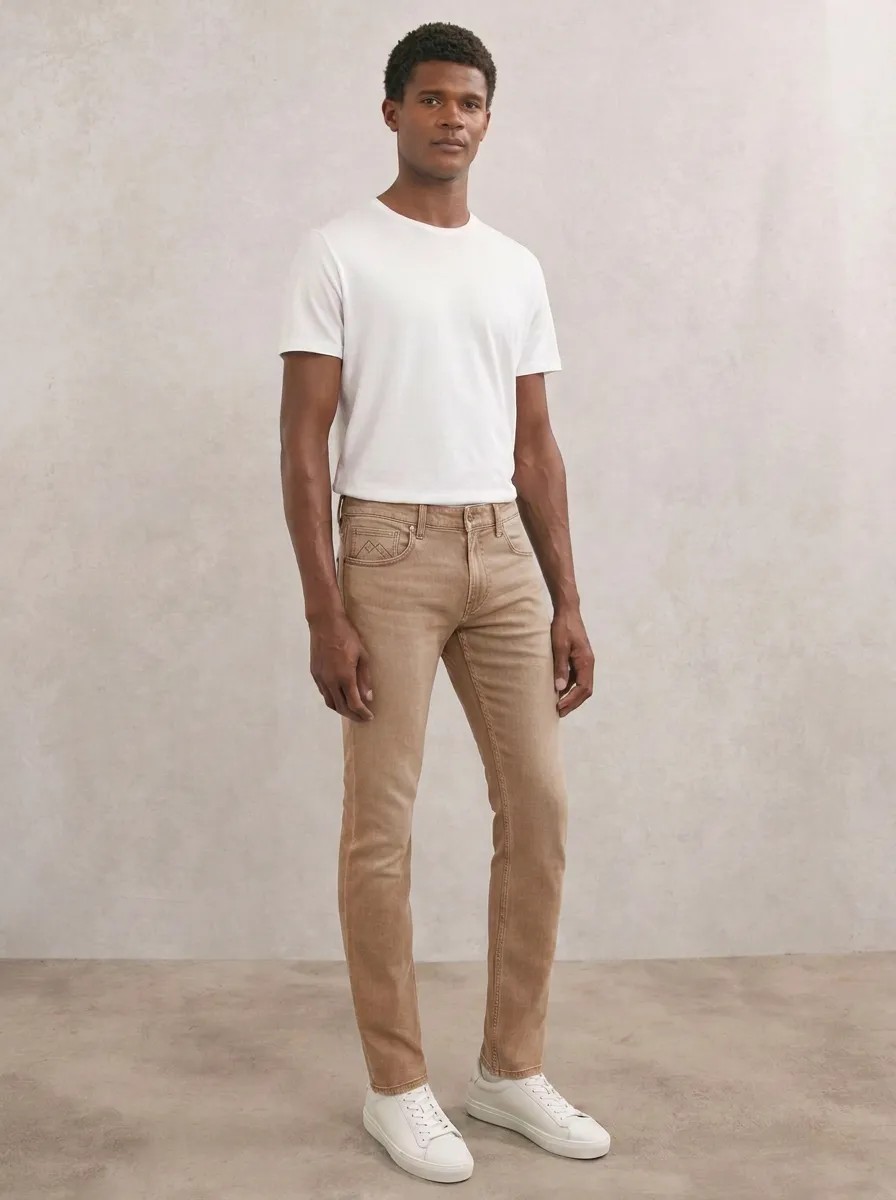 Men's Modern All Day Mountain Logo Embroidered Stretch Denim Jeans