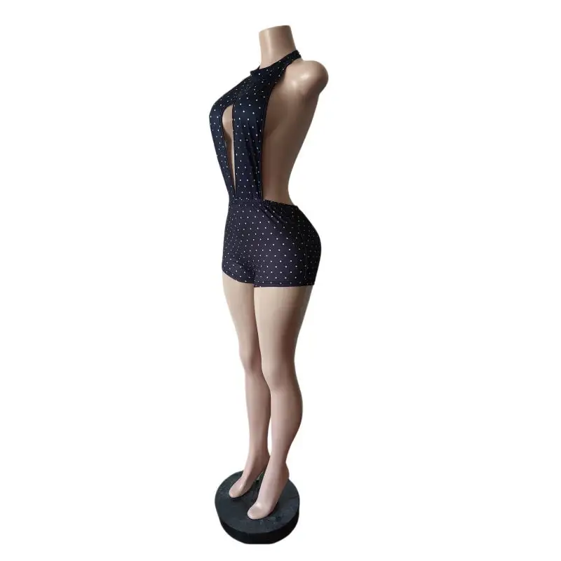 Halter Keyhole Cutout Short Romper