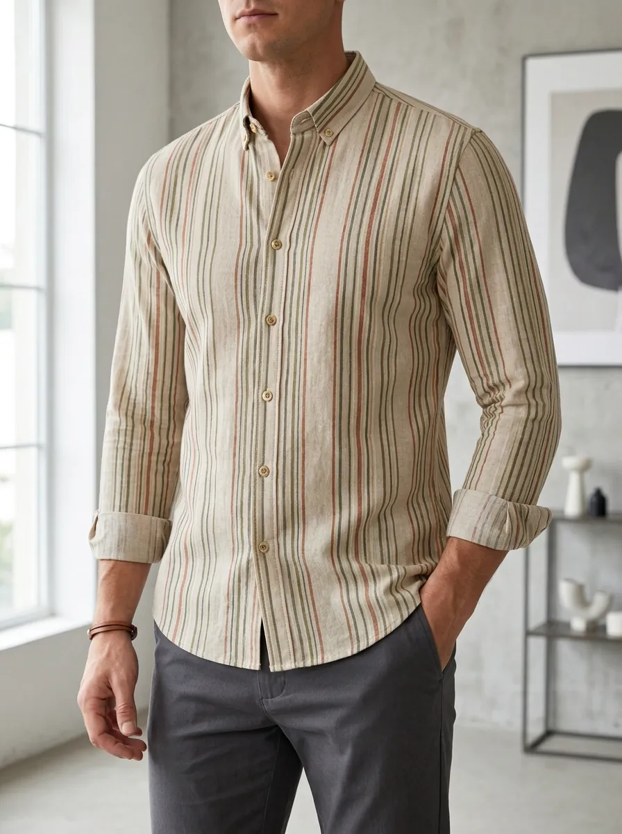 Men's Classic Multi-Stripe Long Sleeve Slim Fit Shirt