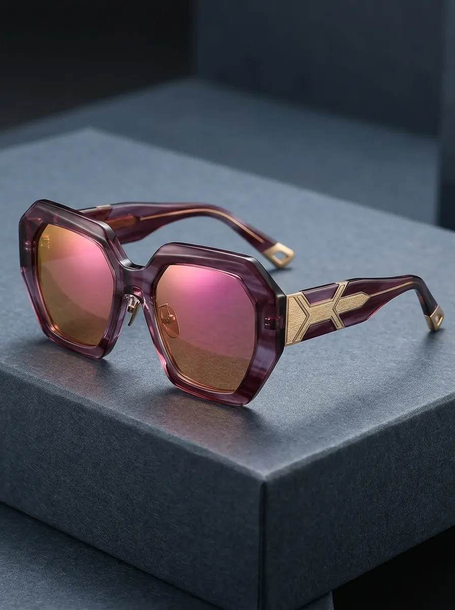 Women's Vintage Oversized Geometric Purple Frame Gradient Lens Sunglasses