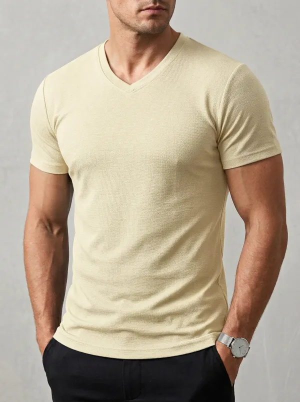 Streamlined Textured V-Neck Look Men's Slim Fit Short Sleeve T-Shirt