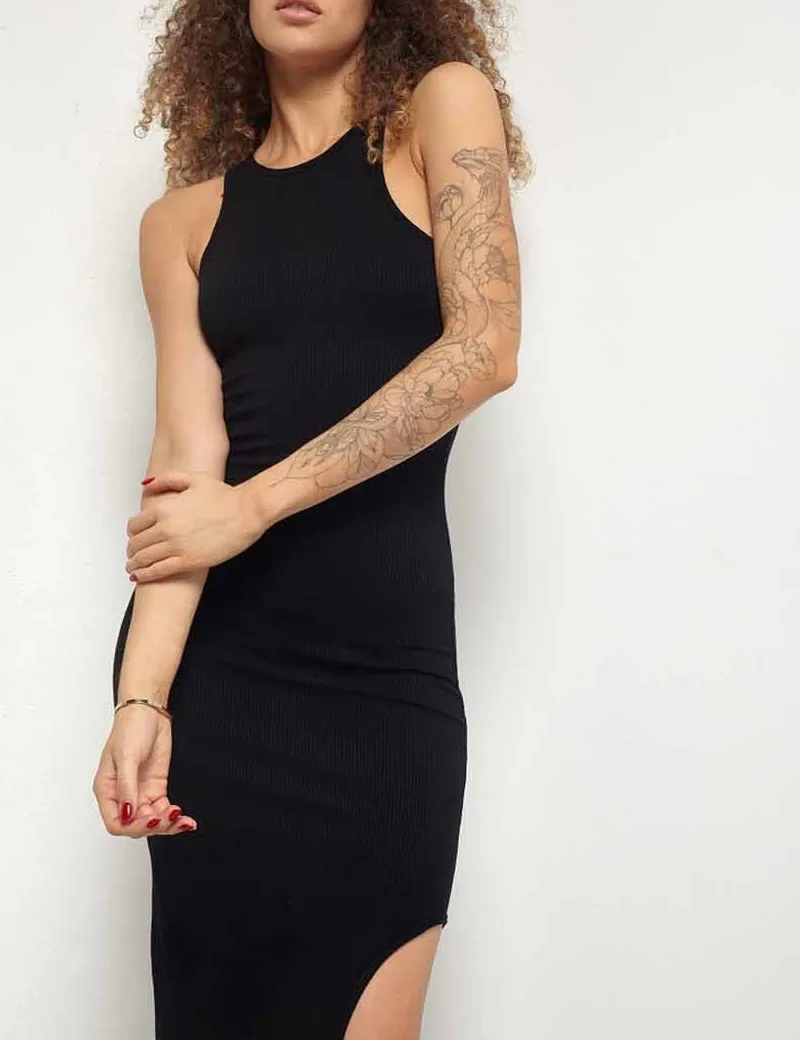 Seamless Side Split Round Neck Tank Midi Dress