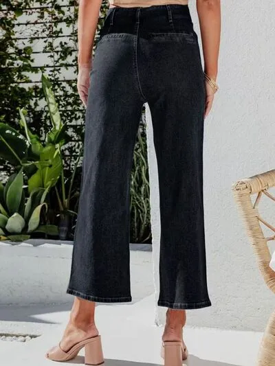 Button Fly Cropped Pocket Denim Jeans