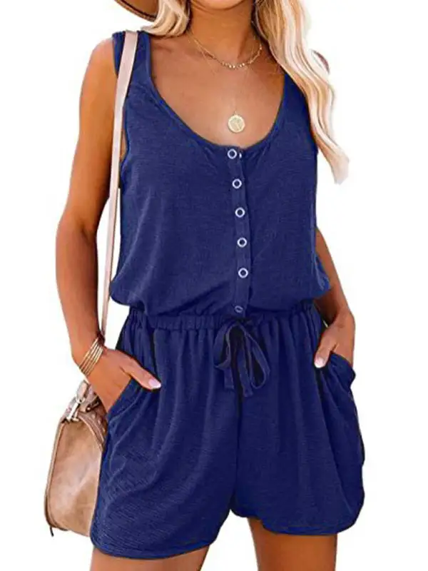 Sleeveless Jumpsuit Waist Tie Loose Wide Shorts