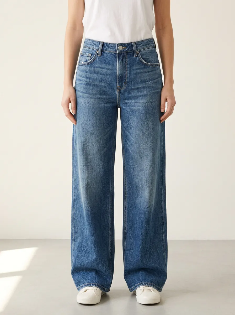 Women's Relaxed Printed Wide-Leg Denim Jeans