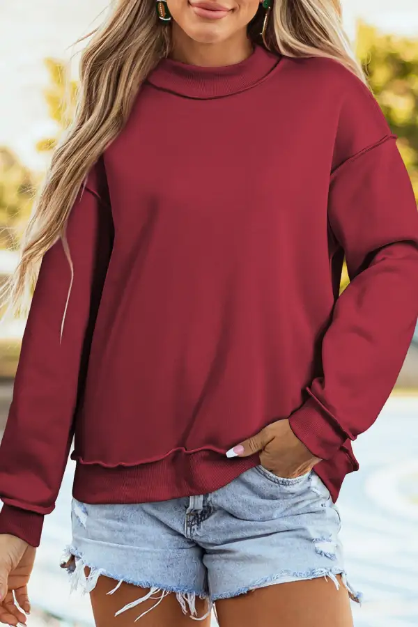 Soft Feel Relaxed Drop Shoulder Mock Neck Sweatshirt