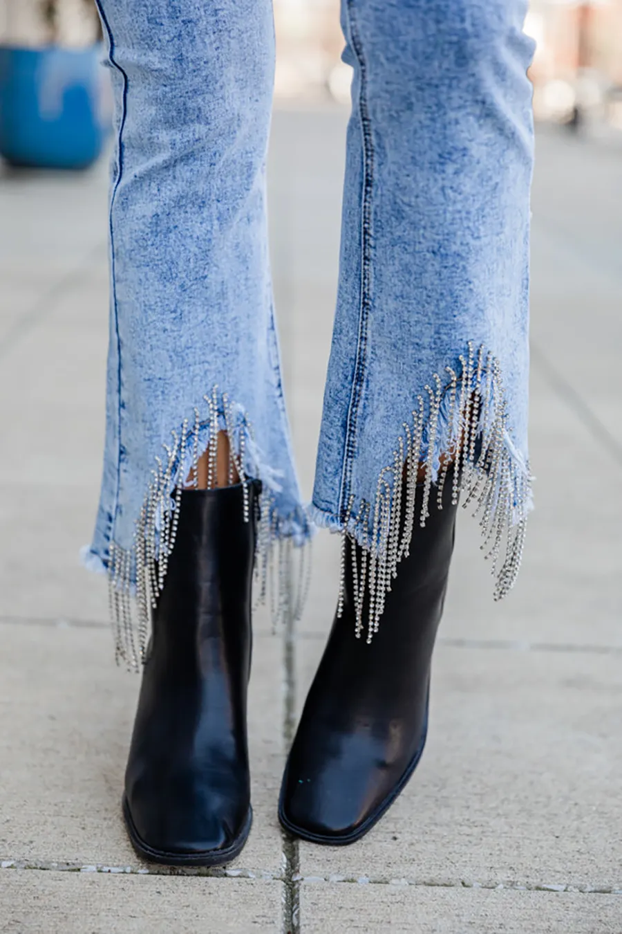 Relaxed Straight Diamond Fringe Flare Jeans