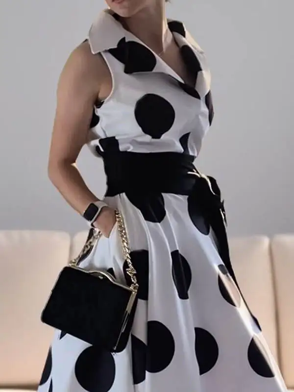 Polka Dot Sleeveless Shirt Maxi Dress