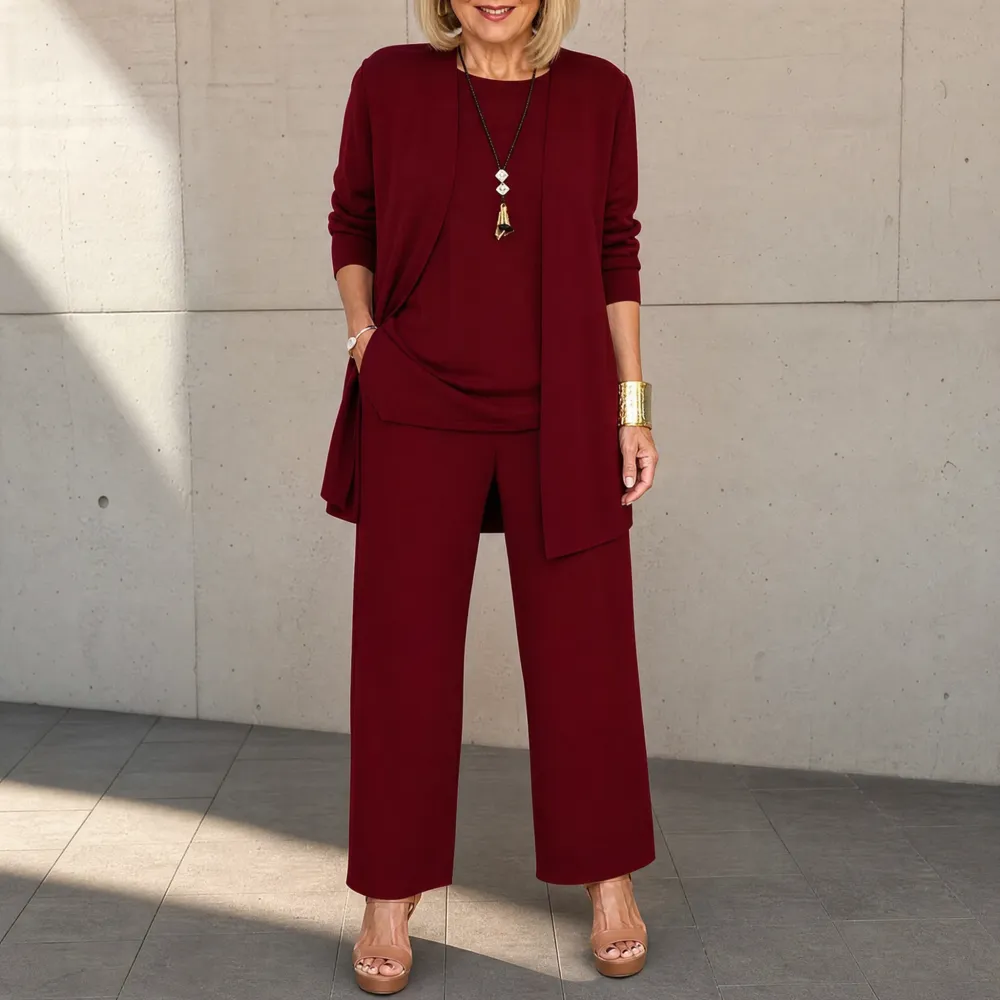 Drape Cardigan Three Piece Set