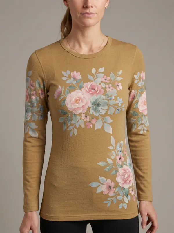 Women's Watercolor Blossom Long Sleeve Thermal Top