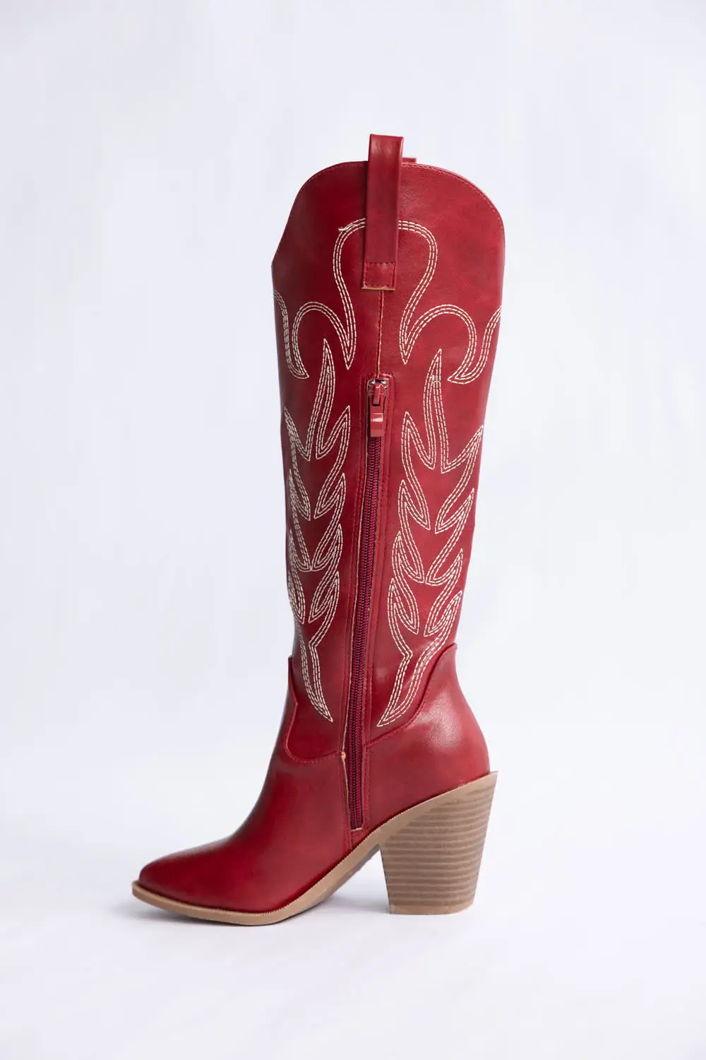 Leather Zip Entry Pointed Toe Tall Western Boots