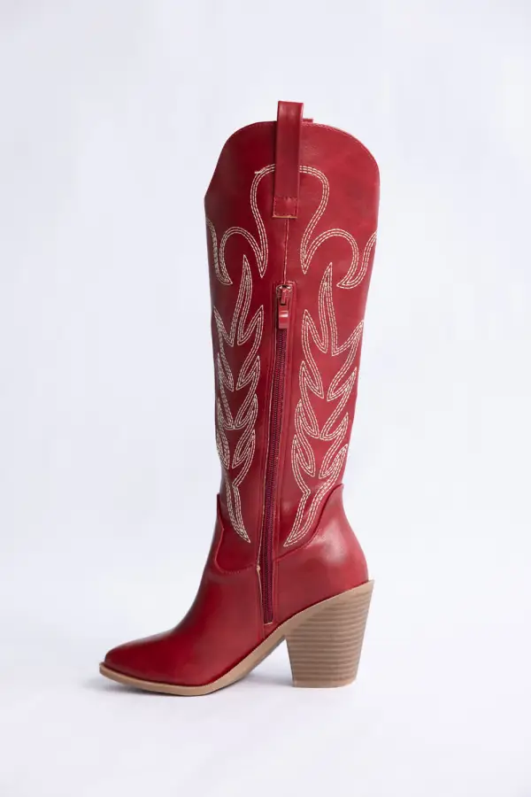 Leather Zip Entry Pointed Toe Tall Western Boots