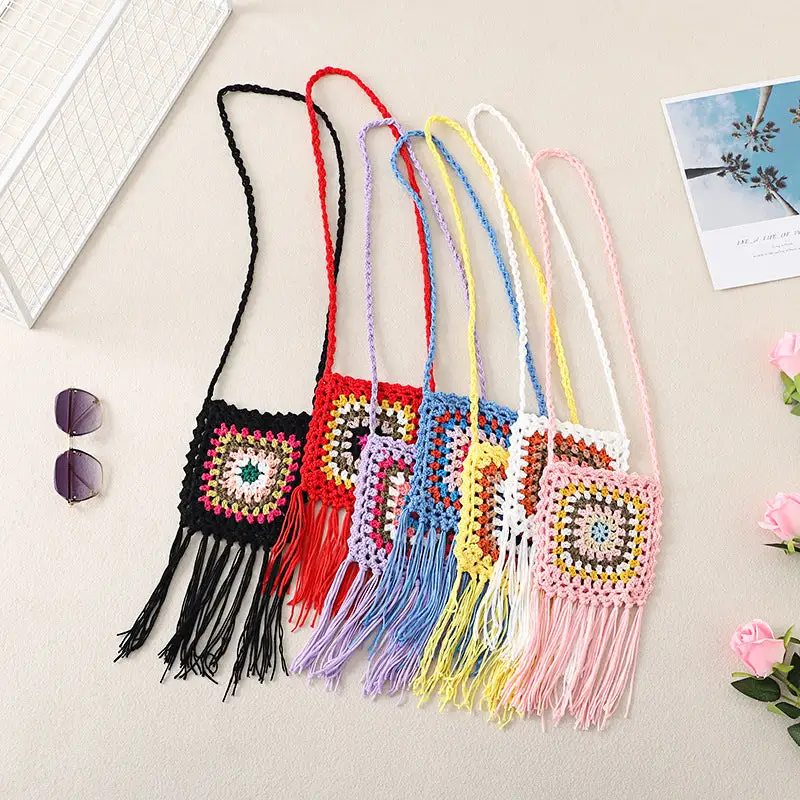 Crochet Granny Square Bag Hand-hooked Cotton Bag