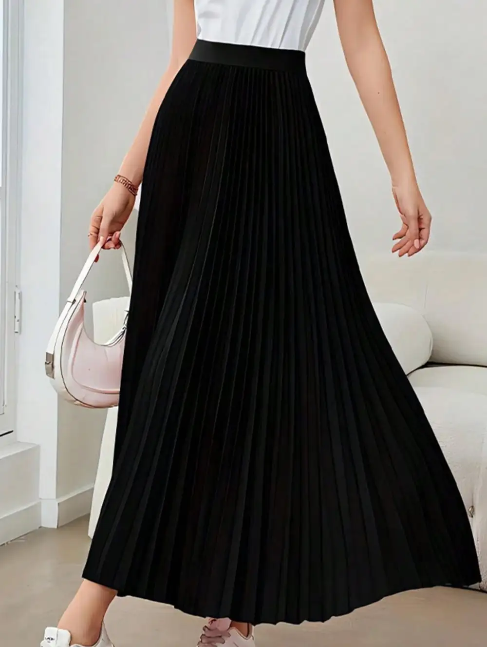 Pleated Flare A-Line Midi Skirt
