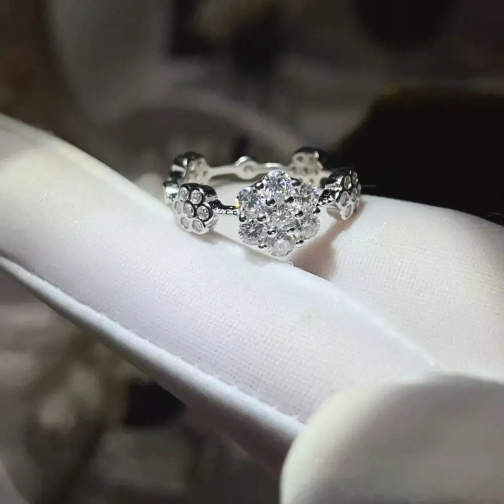 Platinum-Plated Moissanite Flower Ring