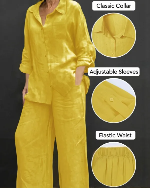 Casual Cozy Breathable Shirt and Wide Leg Pants Outfit