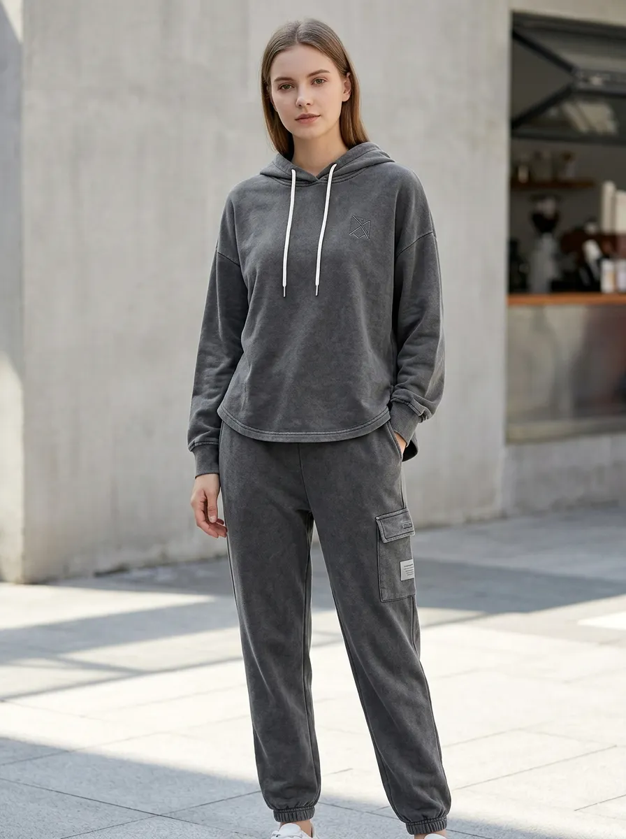 Women's A5 Logo Minimalist Washed Grey Printed Hoodie Jogger Set