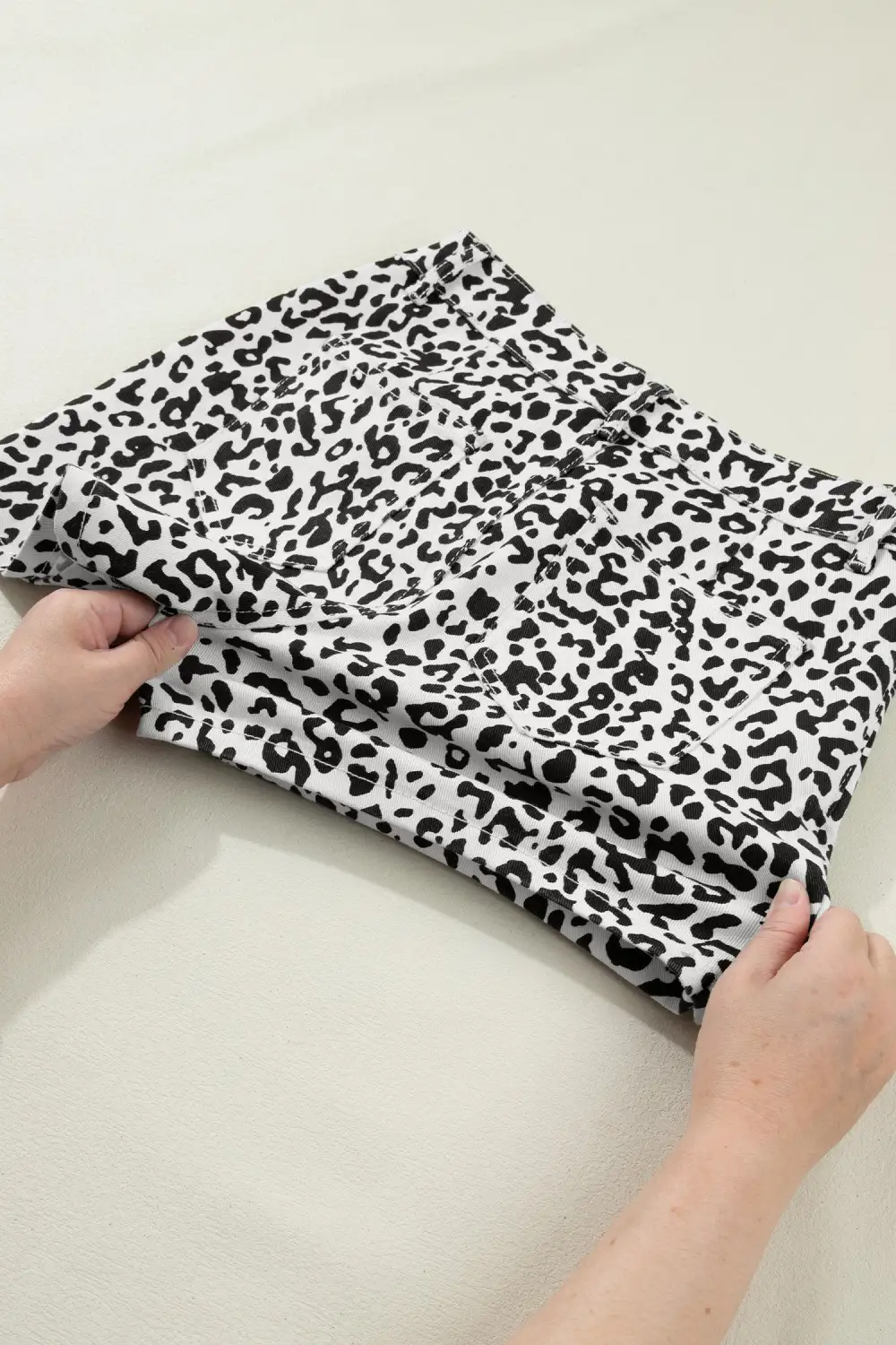 Leopard Print Button Overlap Denim Shorts