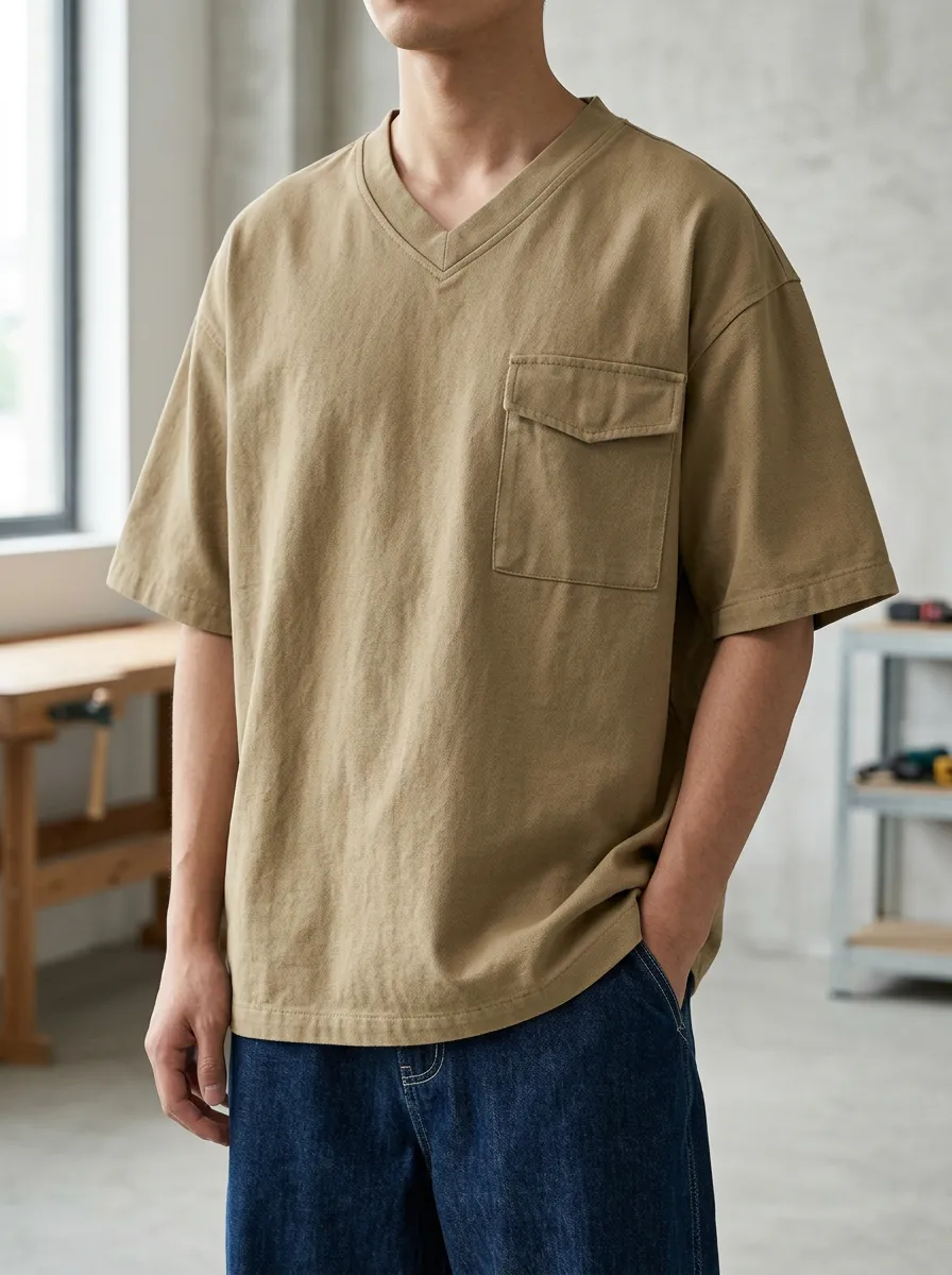 Men's Utility T-Shirt with Dropped Shoulders