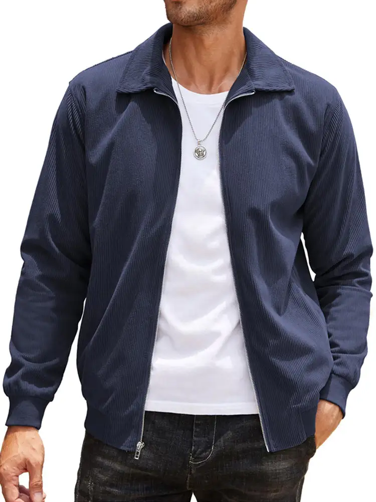 Casual Zip Up Corduroy Bomber Jacket