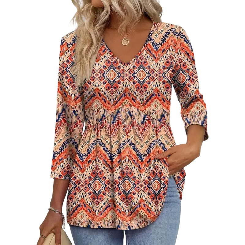 Women's three-quarter sleeve V-neck babydoll top