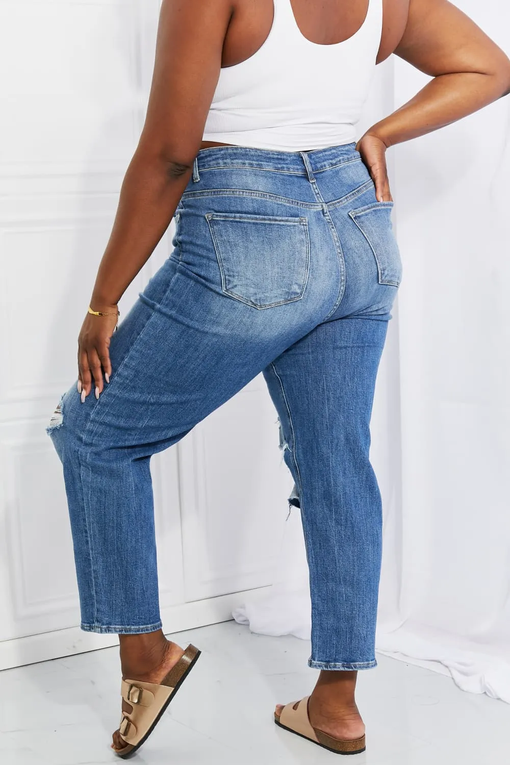 Pleated Straight Leg Denim Jeans