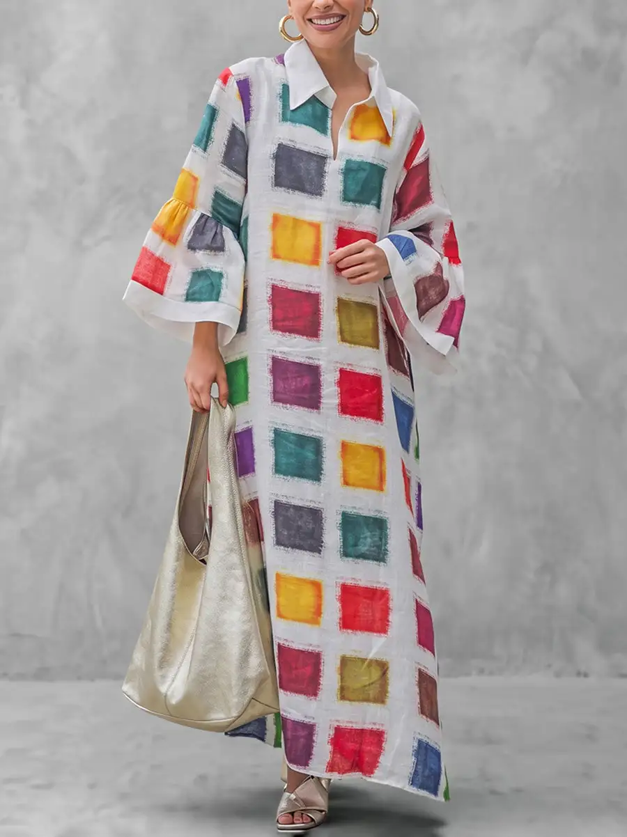 Flared Printed Long Maxi Dress
