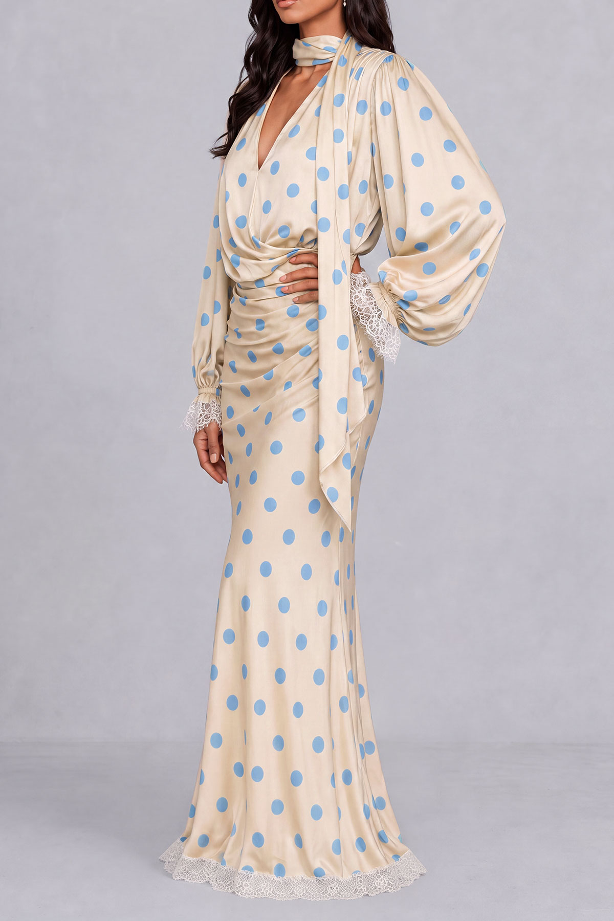 Balloon Sleeve Polka Dot Maxi Dress
