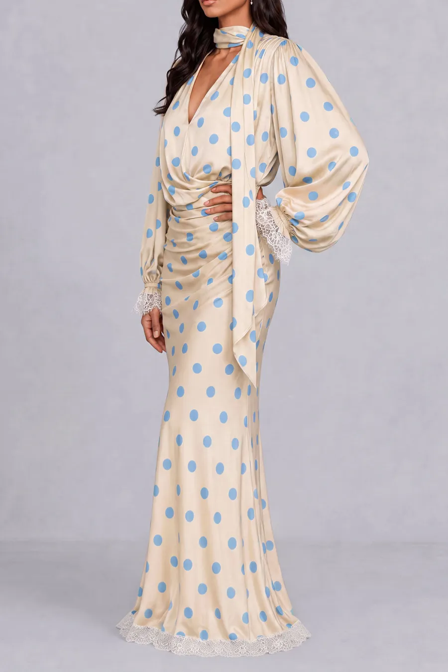 Balloon Sleeve Polka Dot Maxi Dress