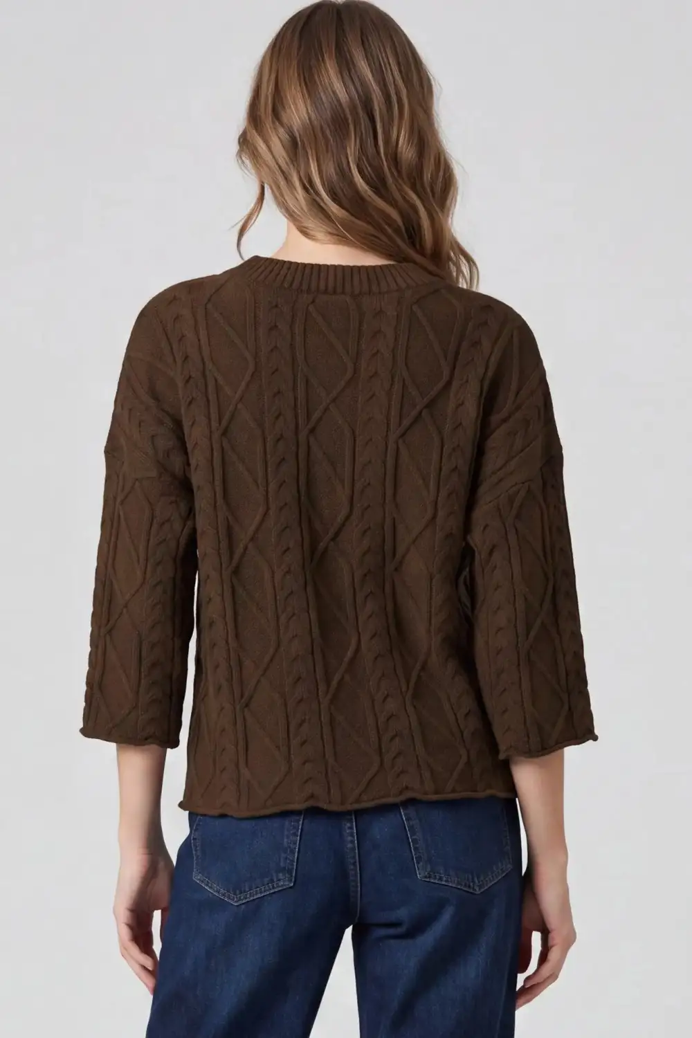 Relaxed 3/4 Sleeve Cable Sweater
