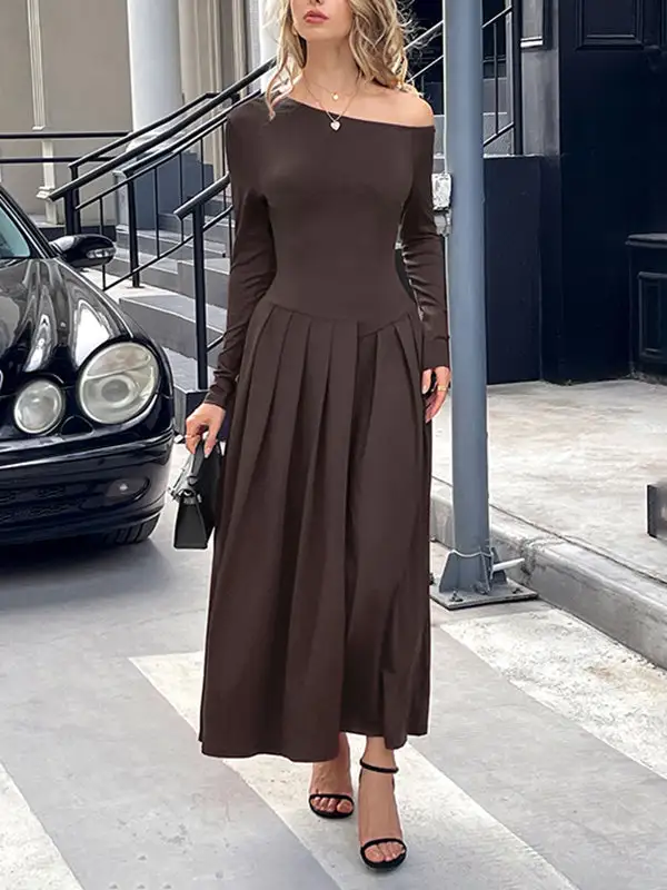 High Pleated Long Maxi Dress