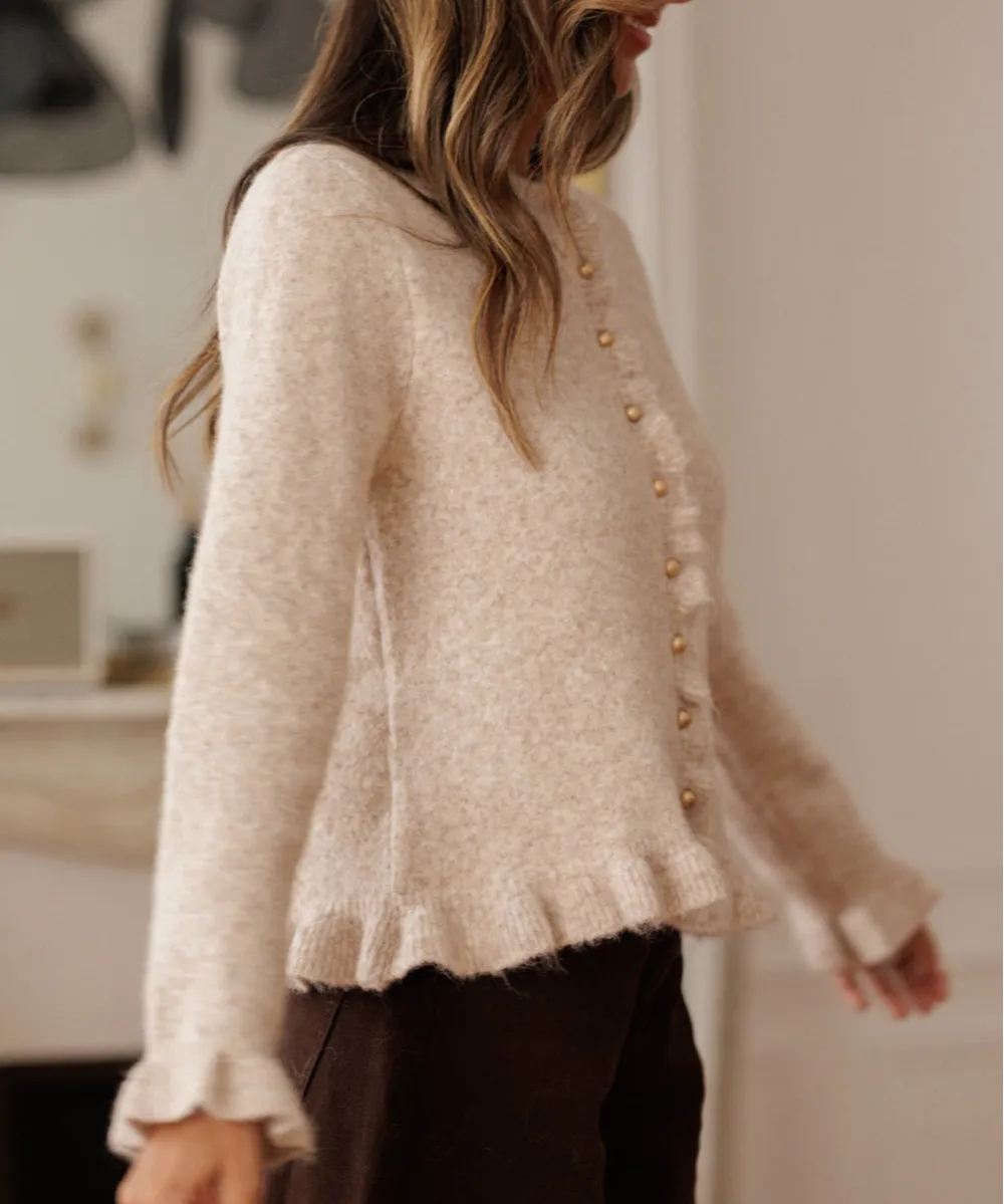 Ruffle Trim Button Cardigan