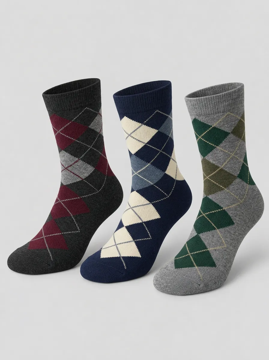 Men's Multicolor Argyle Pattern Business Casual Crew Socks 3-Pack