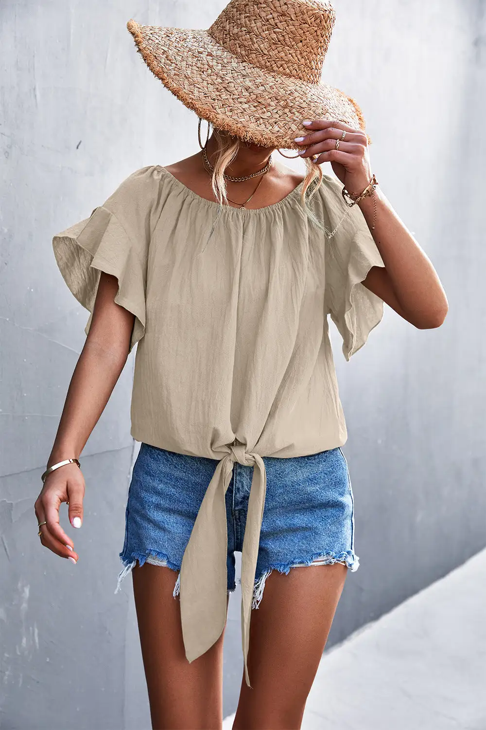 Flutter Sleeve Tie Detail Blouse
