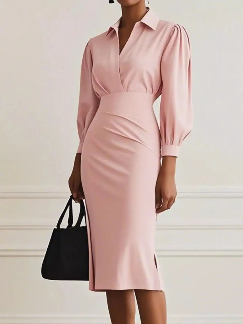 Comfort Fit Ruched Slit Midi Dress