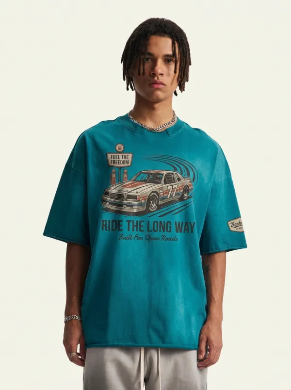 Men's Vintage Car Racing Fuel Freedom Printed T-shirt