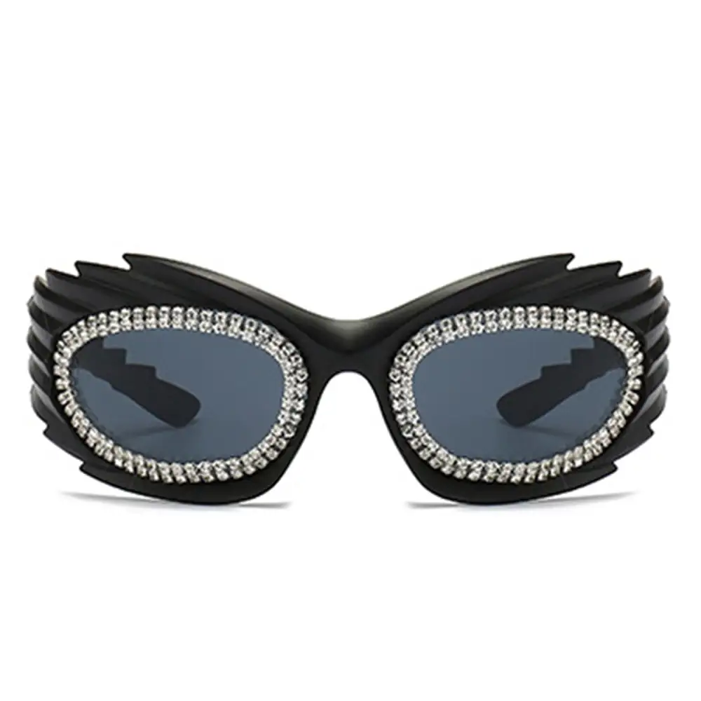 Oval Wrap Around Spike Glitter Sunglasses