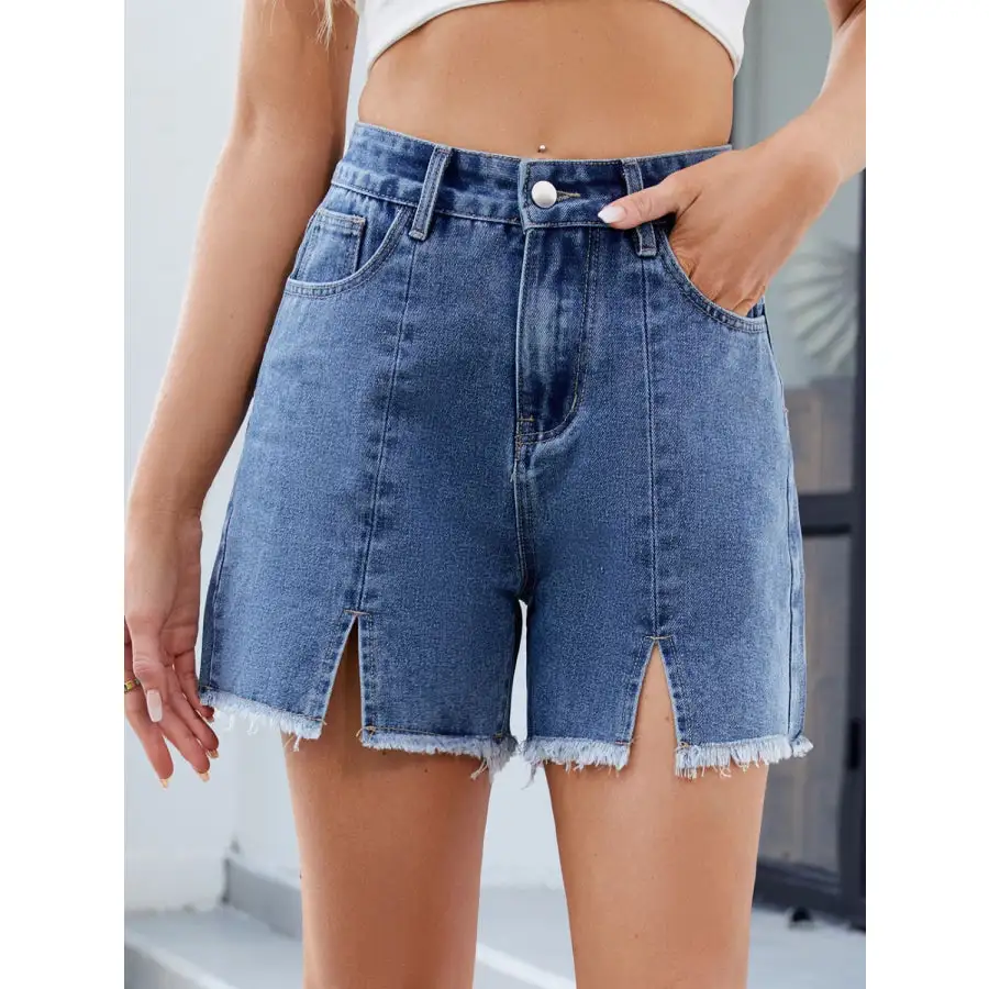 Raw Hem Slit Denim Shorts