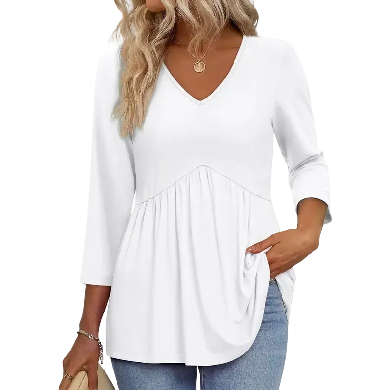 Women's three-quarter sleeve V-neck babydoll top