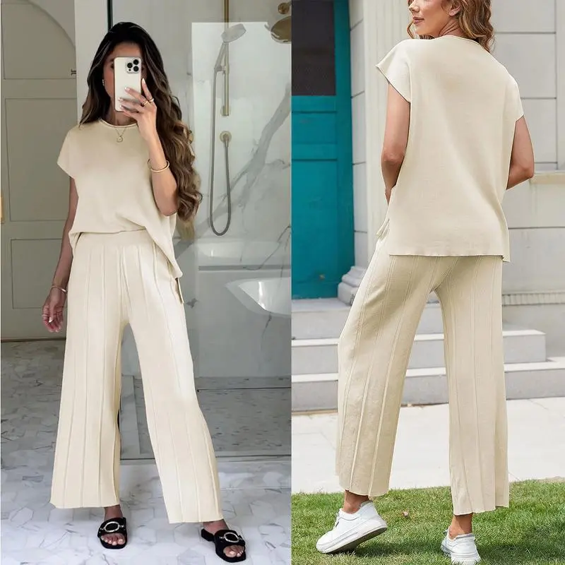 6PACK/9PACK-Knit Pullover Tops High Waisted Pants Outfits