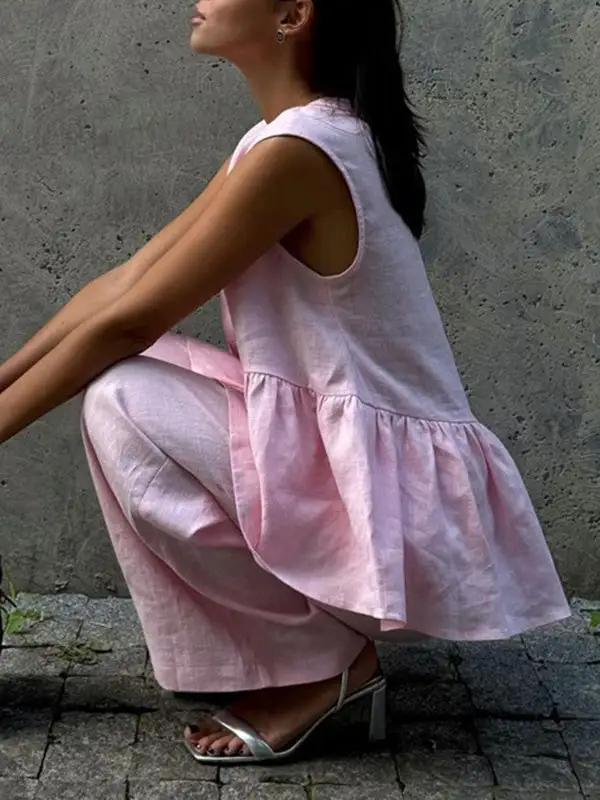 Relaxed Panel Detail Sleeveless Vest And Pants Set