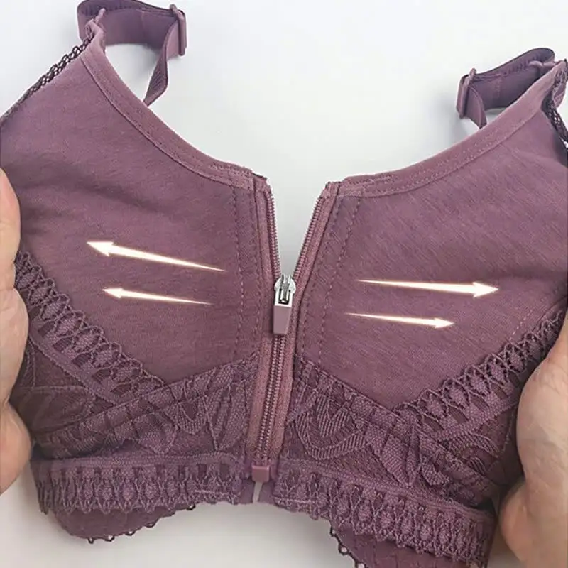 Front Closure Zipper Lift Wireless Bra