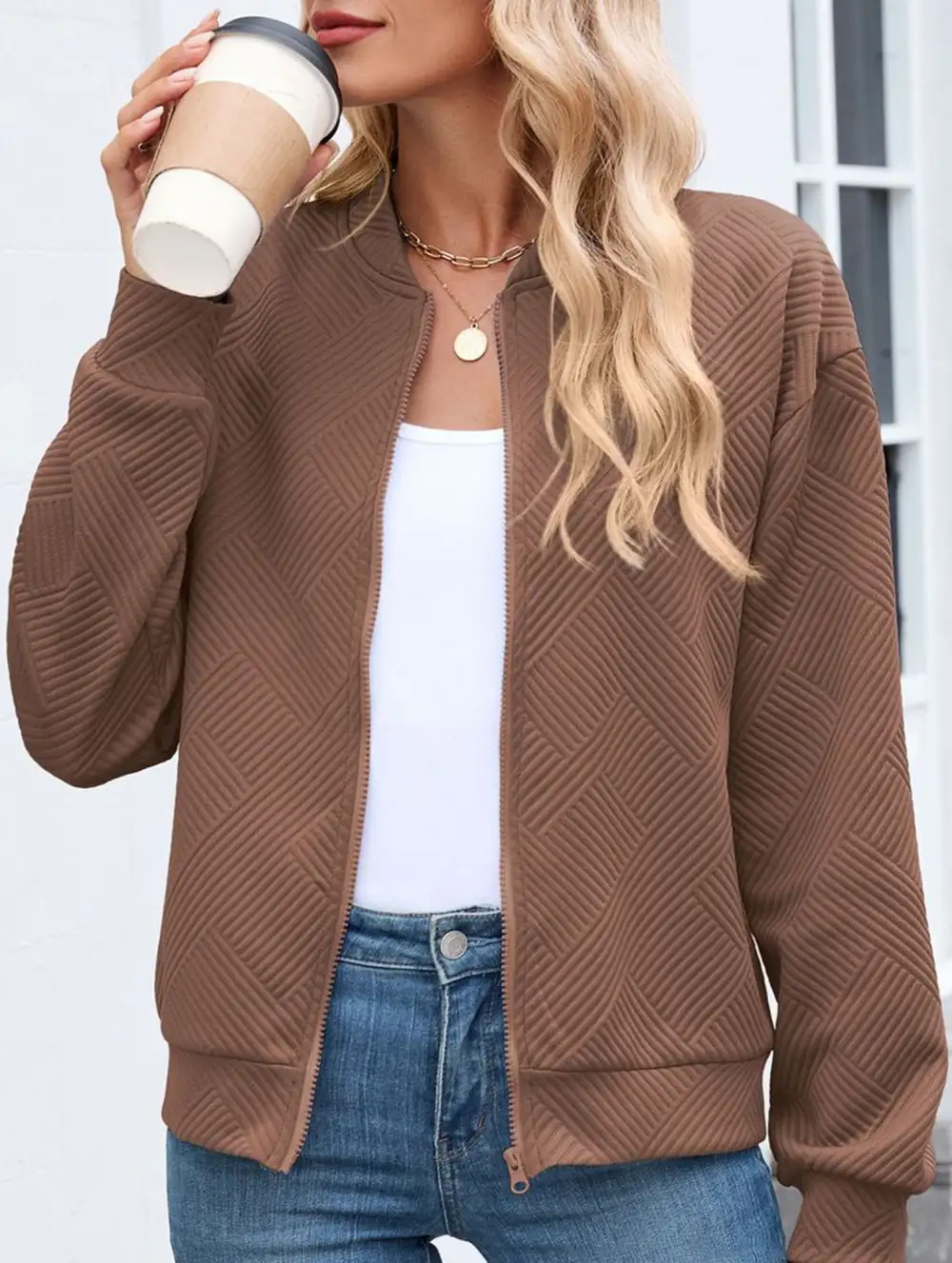 Crew Neck Zipper Loose Long Sleeve Sweatshirt