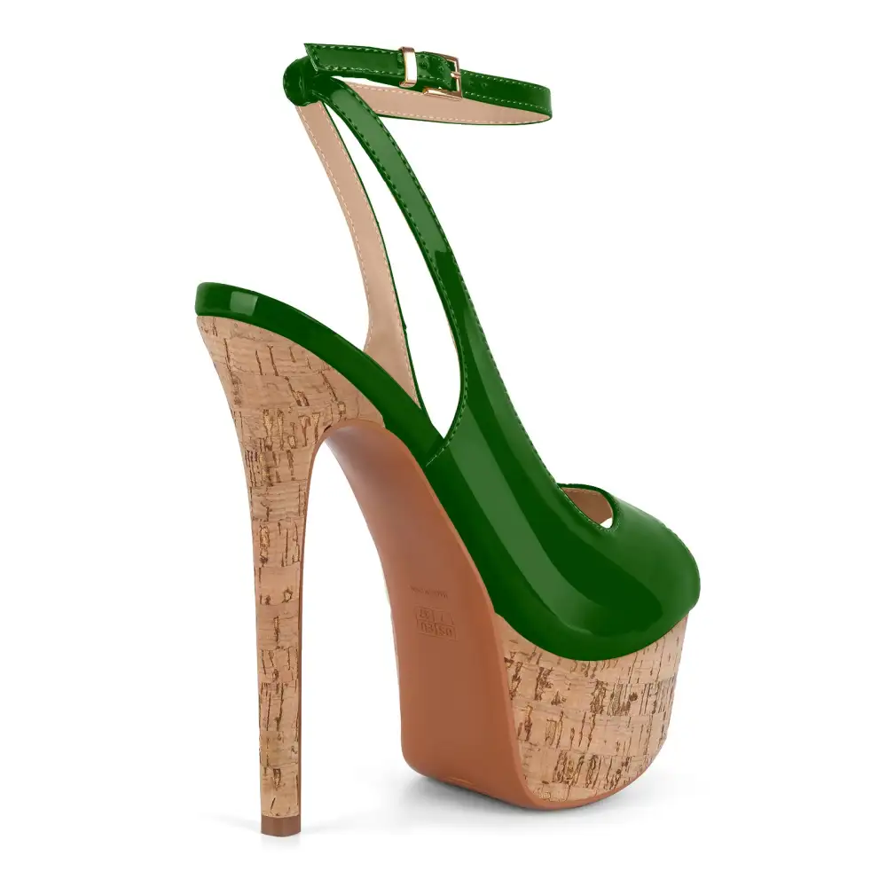 Patent Finish Peep Toe Platform Stiletto Ankle Strap Pumps